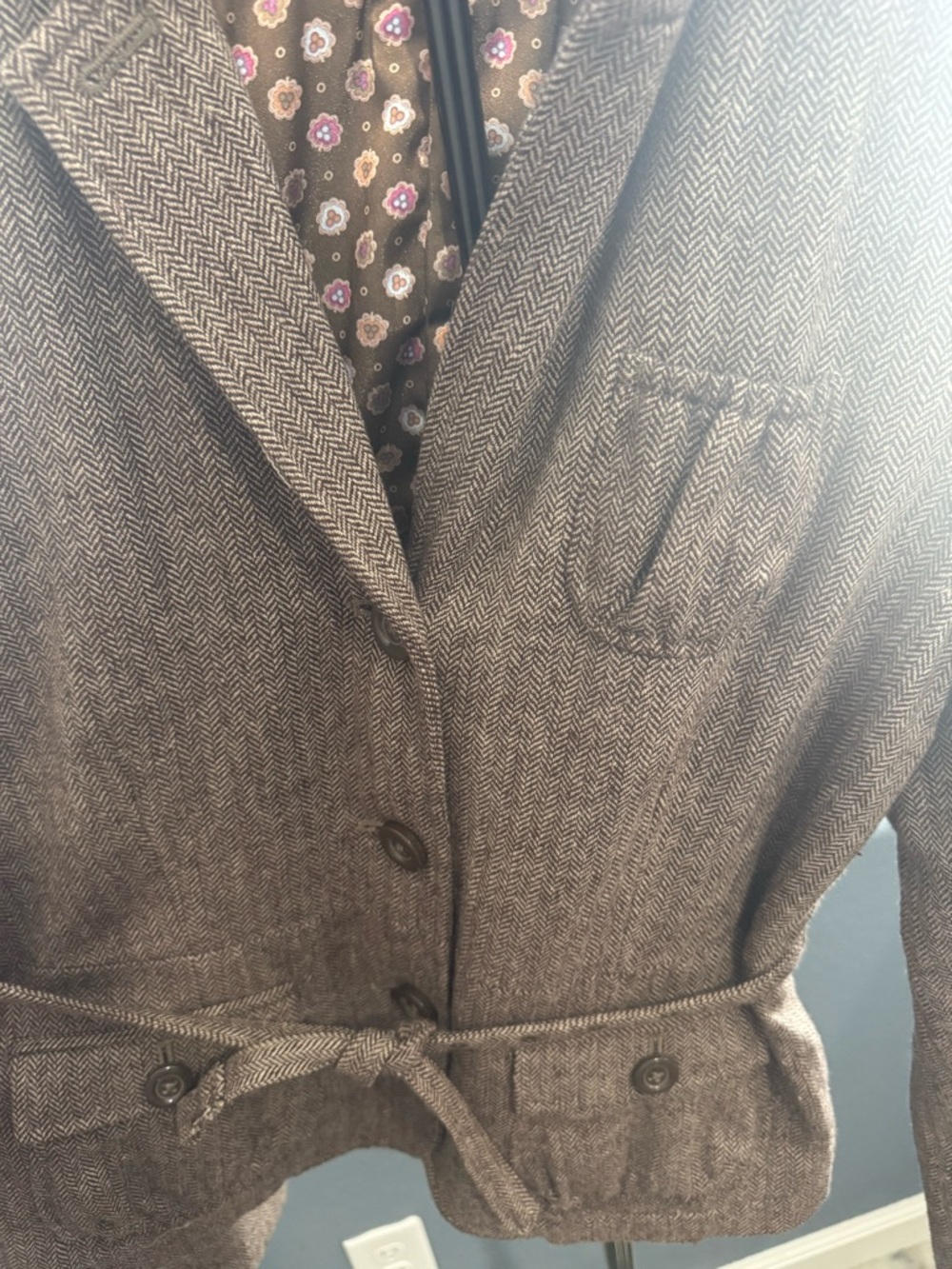 Y2K American Eagle Outfitters Brown Herringbone Tweed Blazer - Wool Blend - Picture 7 of 11